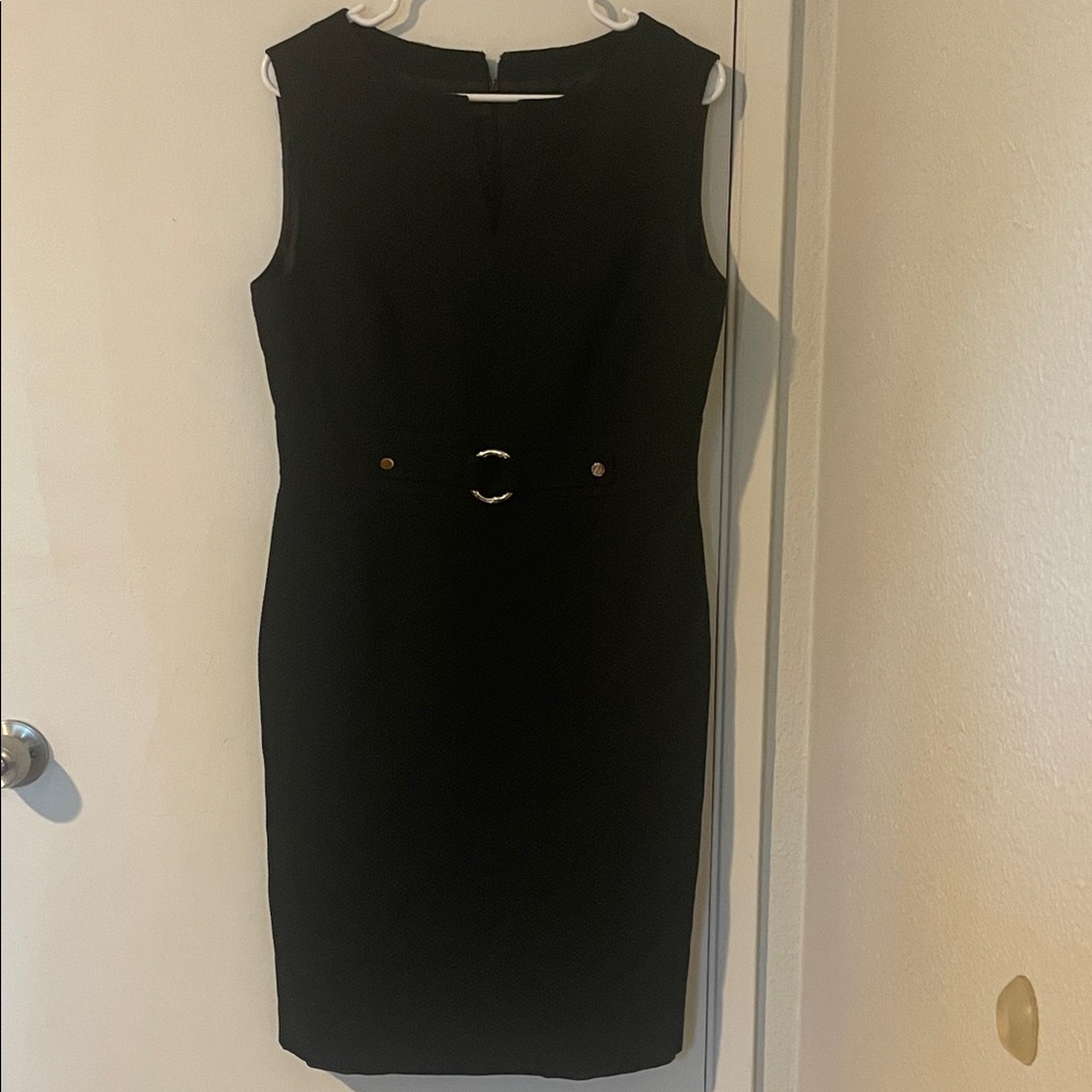 Tahari ASL Sleeveless Faux Belt V-neck Dress